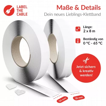 Taśma mocująca Label the kabel Easy Tape Strap LTC 1520-8-20, długość 8 m, szerokość 20 mm, biała