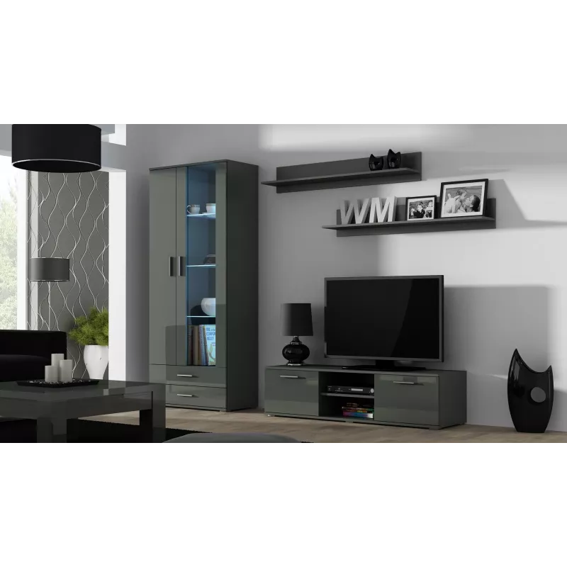 Stolik RTV cama meble SOHO 140 — 1400×430×370 mm, szary blat (płyta wiórowa), szara rama