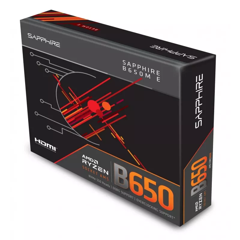 Płyta główna Sapphire B650M-E (AMD B650) micro ATX, Socket AM5, DDR5, 2x DIMM, 96 GB, 2x M.2 (PCIe5/4), 4x SATA III, 2.5Gb LAN