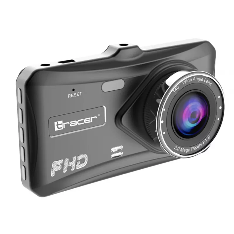 Dashcam TRACER 4TS Full HD dwukanałowa kamera samochodowa, 2 MP główna, 0,4 MP wewnętrzna, kąty 140°/60°, wyświetlacz IPS 4 cale, bateria 150 mAh, obudowa aluminiowa, asystent parkowania