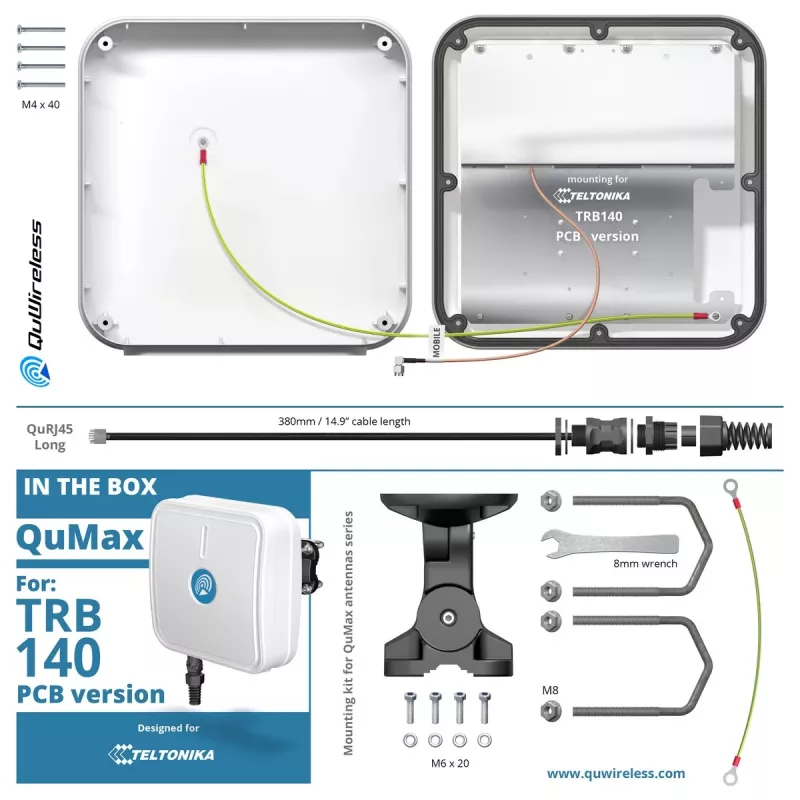 Kierunkowa antena sieciowa QuWireless QuMax — kierunkowa antena PoE/LAN 0,694–2,7 GHz, do 6 dBi, biała