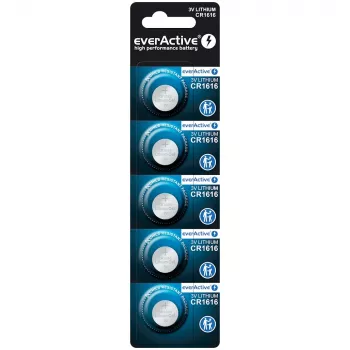 Bateria pastylkowa everActive CR1616 3V, 50 mAh, 16 mm — opakowanie 5 szt.