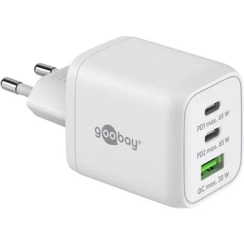 Ładowarka USB-C Fast Charger Nano, PD, GaN, 65 Watt (biała, 1x USB-A, 2x USB-C PD, Charge 3.0)