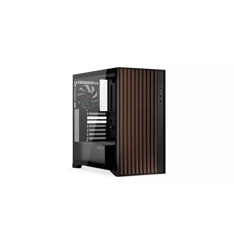 Obudowa komputerowa KRUX Palum KRXD008 ATX czarna — 2 wnęki 3,5 cala, 2 wnęki 2,5 cala, 2 wentylatory 120 mm, GPU do 39,5 cm