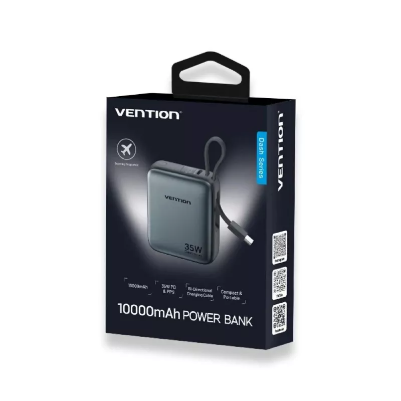 Powerbank Vention FHEH0 litowo-polimerowy 10000 mAh 35W USB-C Czarny