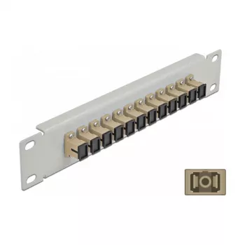 Patch Panel Światłowodowy DeLOCK 10 cali 12 portów SC Simplex Beżowy 1U Szary