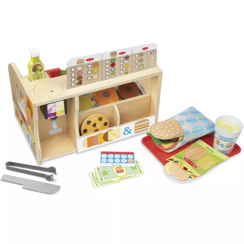 Melissa & Doug Drewniany Licznik Kanapek z Krajalnicą – 56-elementowy Zestaw Zabawek do Udawania Jedzenia - Certyfikat FSC