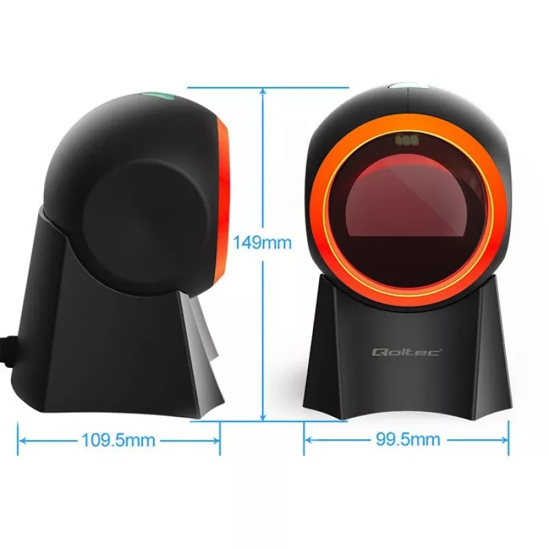 Przewodowy stacjonarny skaner kodów kreskowych QOLTEC 50857 — 1D/2D, USB, obudowa ABS, czarny, kabel 1,75 m