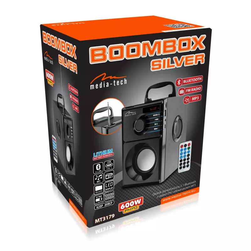 Głośnik bezprzewodowy MEDIA-TECH MT3179, 20W (RMS 15W), Bluetooth 5.1, FM, MicroSD, USB, AUX, Li-Ion, 6 h, obudowa drewniana