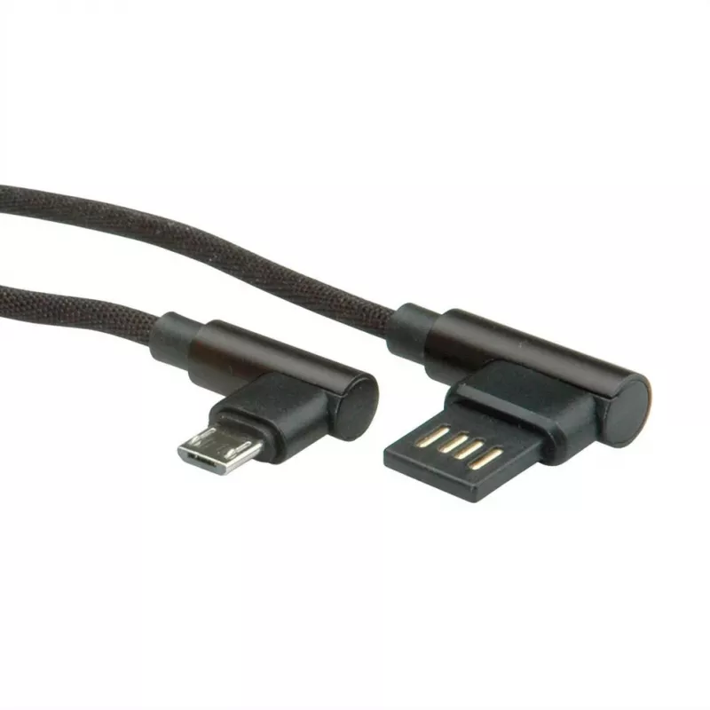 Kabel USB 2.0 ROLINE, kątowy, wtyk A odwracalny - Micro B, ST/ST, czarny, 0,8 m (11.02.8720)