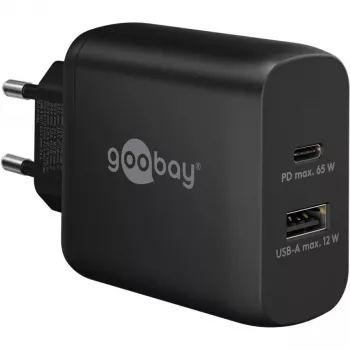 USB-C Dual-Fast Charger, PD, GaN, 65 W (czarny, 1x USB-C, 1x USB-A, Power Delivery)
