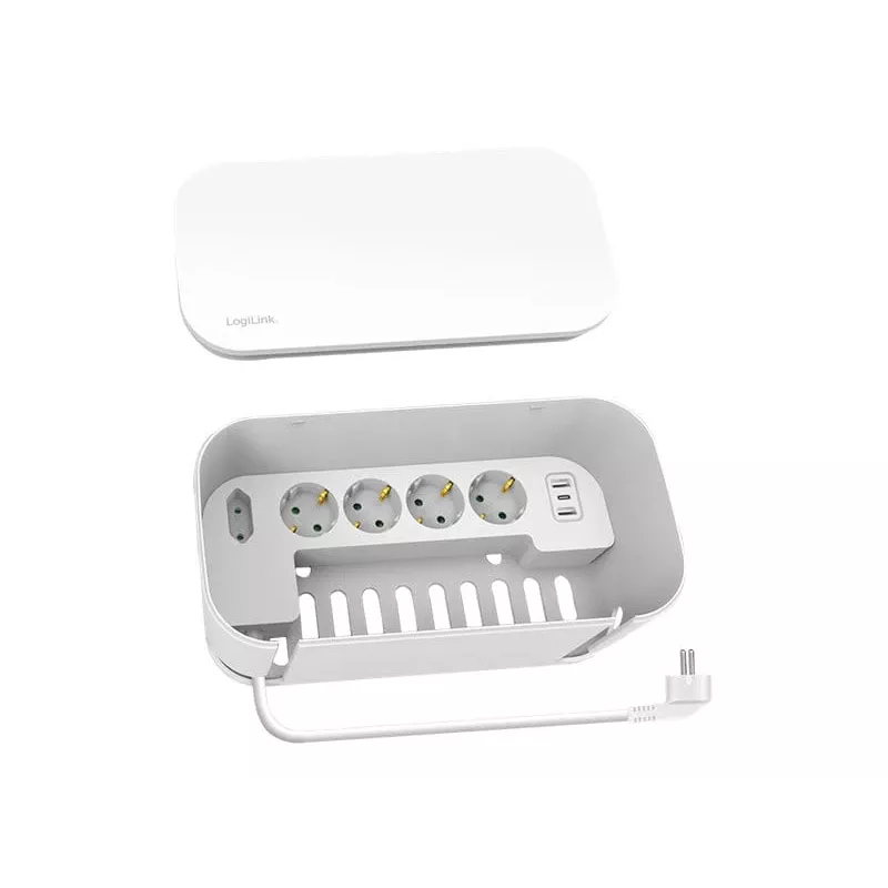LogiLink Listwa zasilająca LPS281U 4 gniazda bezpieczne 2 USB-A 1 USB-C biała