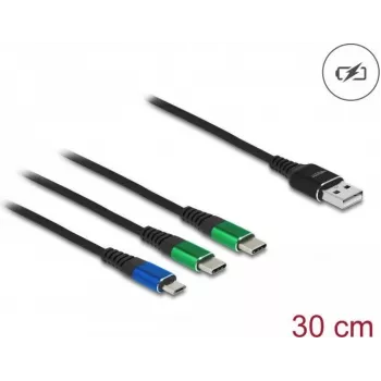 Kabel ładujący DeLOCK 3 w 1 USB Type-A na Micro USB / 2 x USB Type-C 30 cm