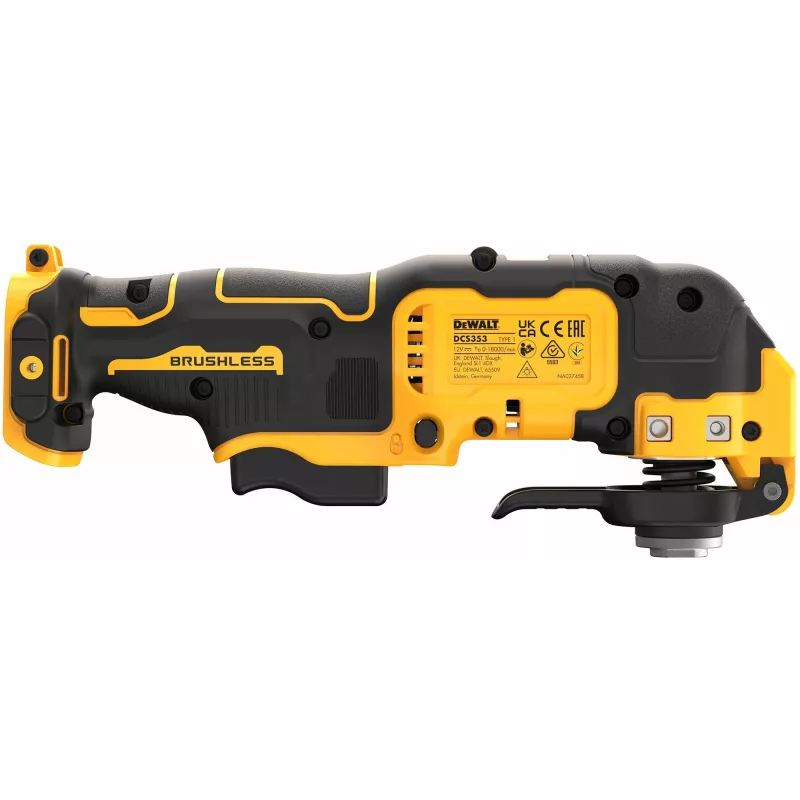 Wielofunkcyjne narzędzie oscylacyjne DeWalt DCS353NT-XJ, bezszczotkowe, akumulatorowe, 12 W, 840 g, czarno-żółte