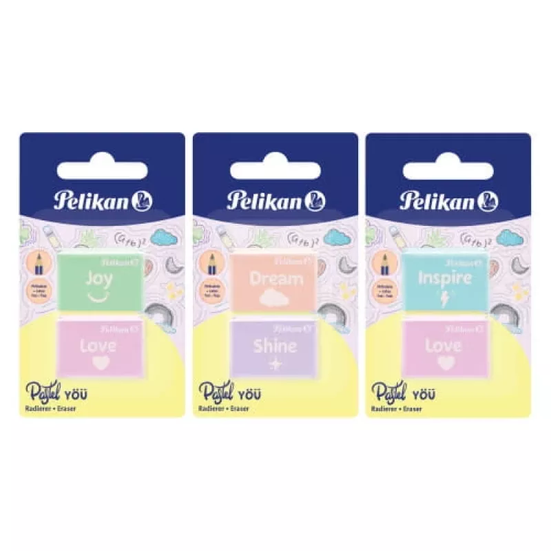 Gumka Pelikan 606196 plastikowa różne kolory 2 szt.