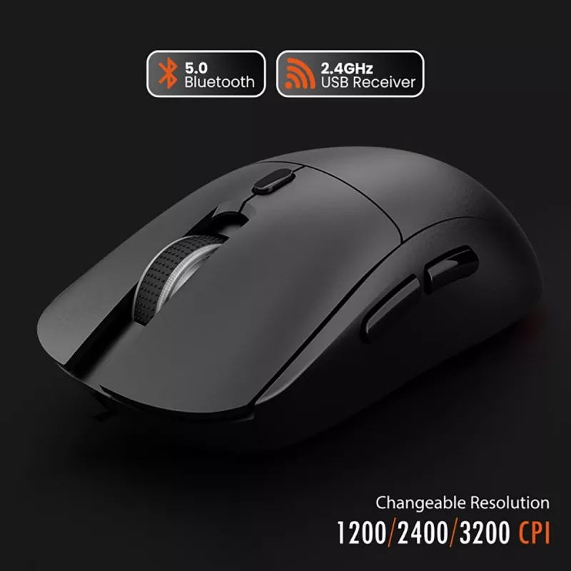 Mysz bezprzewodowa MEDIA-TECH MT1124 BT/RF Silent & Recharge — symetryczna, 3200 DPI, Bluetooth + USB 2,4 GHz, 6 przycisków, akumulatorowa