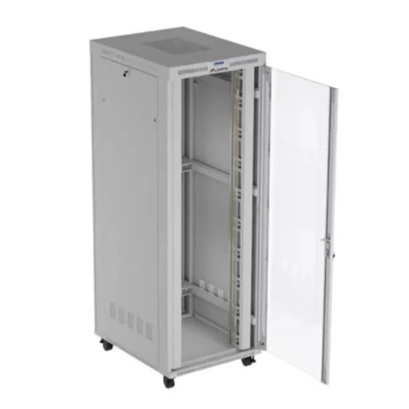 Szafa rack LANBERG FF01-8047-12SL 47U 800x1000 mm szara z przednimi i tylnymi drzwiami szklanymi oraz miejscem na panel LCD