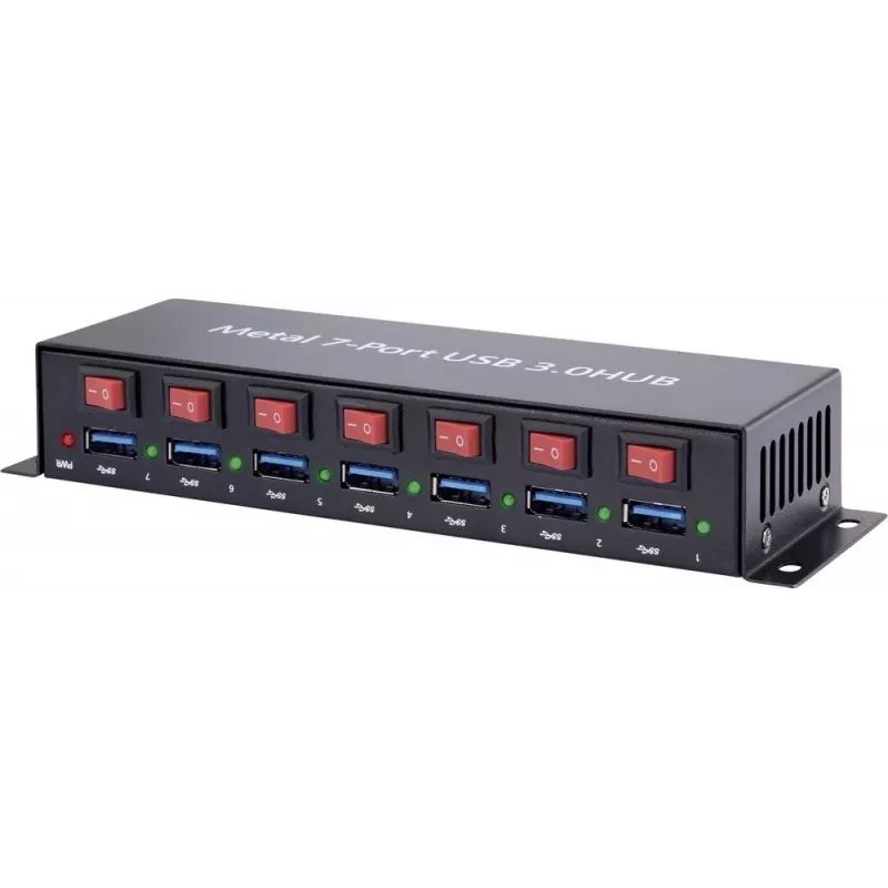 Koncentrator USB Renkforce 1089874 — 7-portowy USB 3.0, metalowa obudowa, z możliwością montażu na ścianie
