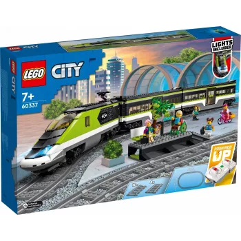 LEGO 60337 City Express Pociąg Pasażerski Zdalnie Sterowany Zabawka Prezent dla Dzieci Chłopców i Dziewczynek z Działającymi Reflektorami 2 Wagonami i 24 Torami