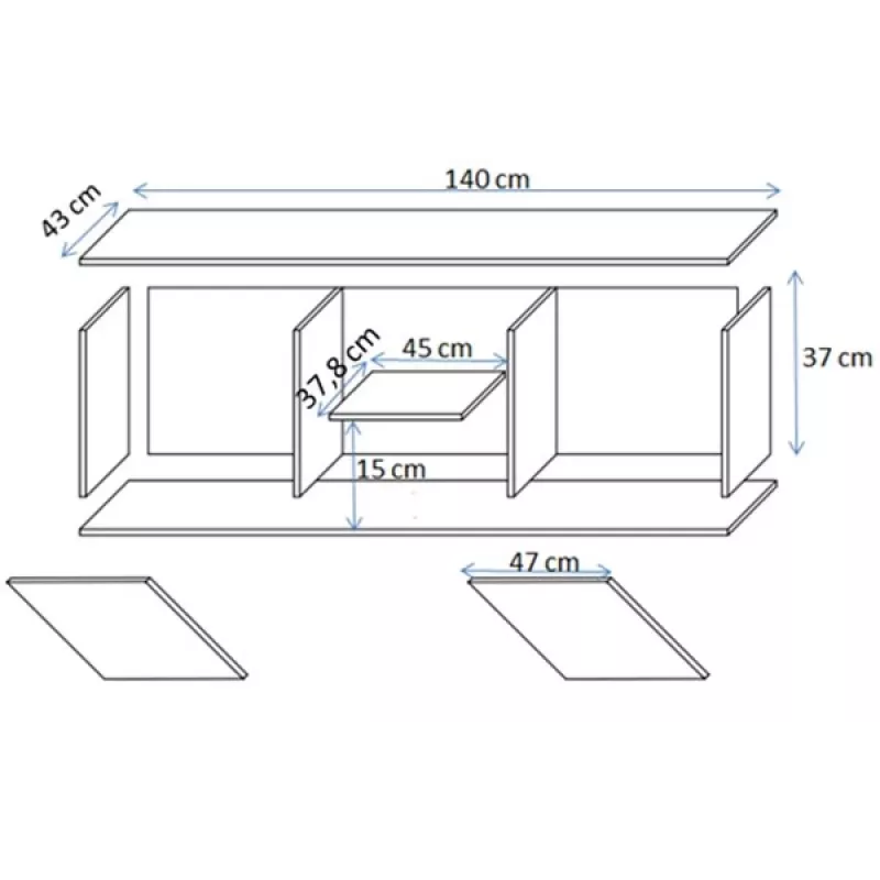 Szafka RTV cama meble SOHO 140x43x37 cm — blat kaszmirowy, stelaż czarny