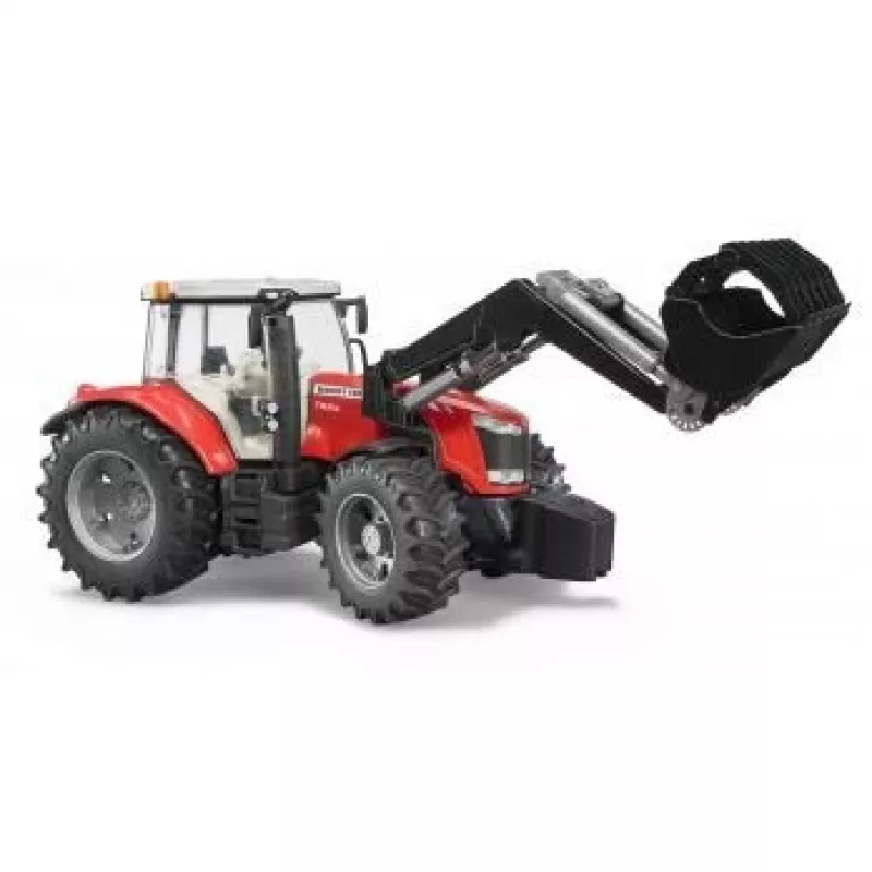 Traktor-zabawka BRUDER Massey Ferguson 7624 z ładowaczem czołowym, czerwony, dla dzieci od 3 lat
