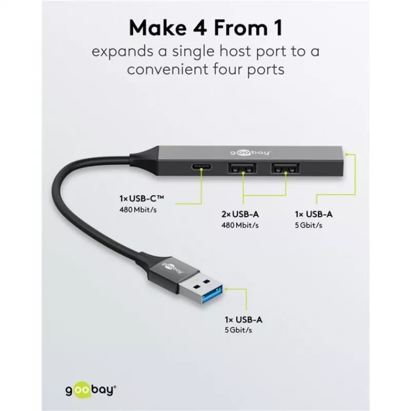 Goobay Slim 4-Port USB-Hub, USB-A na USB-C™/USB-A, USB 3.2 (74458)