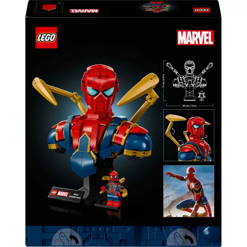 LEGO Marvel popiersie kolekcjonerskie Iron Spider-Man 76326, 379 elementów, model ekspozycyjny 18+, 170×200×110 mm