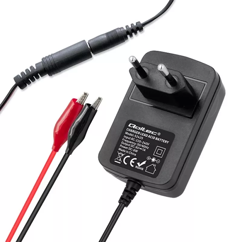 Ładowarka do akumulatorów QOLTEC Charger AGM GEL STD 6V 1A do akumulatorów kwasowo-ołowiowych 6V, AGM i żelowych
