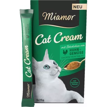 Mokry przysmak dla kota Miamor Cat Cream kurczak z warzywami, pasta w saszetkach 5×15 g, bezglutenowy, bez cukru