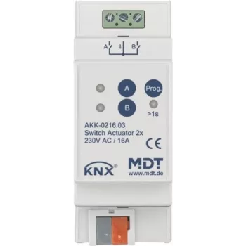 MDT Schaltaktor 2-fach 2TE REG 16A 230VACKompakt 70µF 10EVG AKK-0216.03