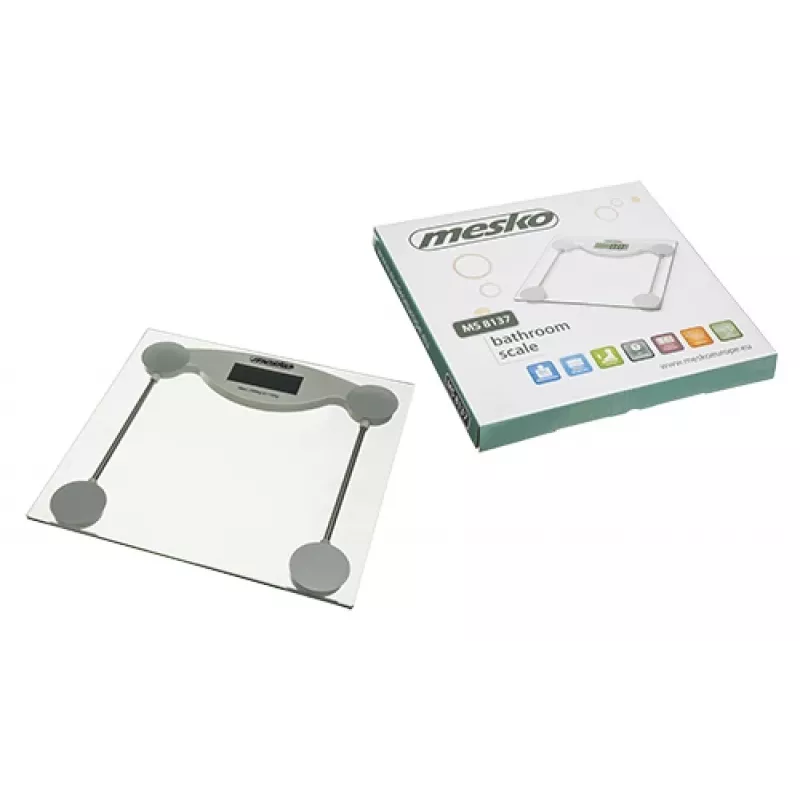 Elektroniczna waga osobista Mesko MS 8137 — udźwig 150 kg, dokładność 100 g, biała/przezroczysta