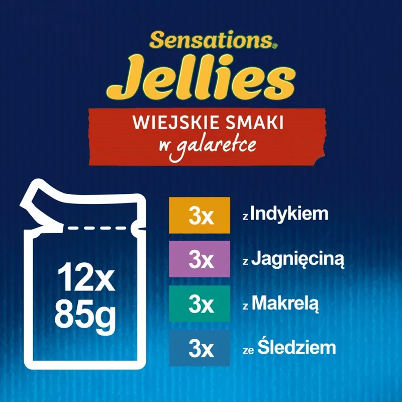 Purina Felix Sensations Mix mokra karma dla kotów, 12 x 85 g, indyk, makrela, jagnięcina, śledź