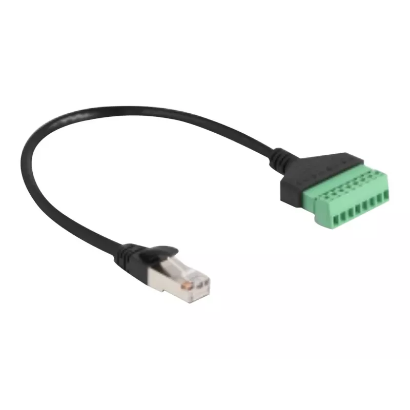 Kabel DeLOCK RJ45 Cat.6 z wtyczką do adaptera z blokiem zacisków 30 cm Czarny Zielony