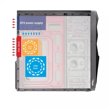 Obudowa PC Akyga AK939BL Midi Tower, ATX / Micro ATX / Mini ITX, 2x USB 2.0, bez zasilacza, czarna