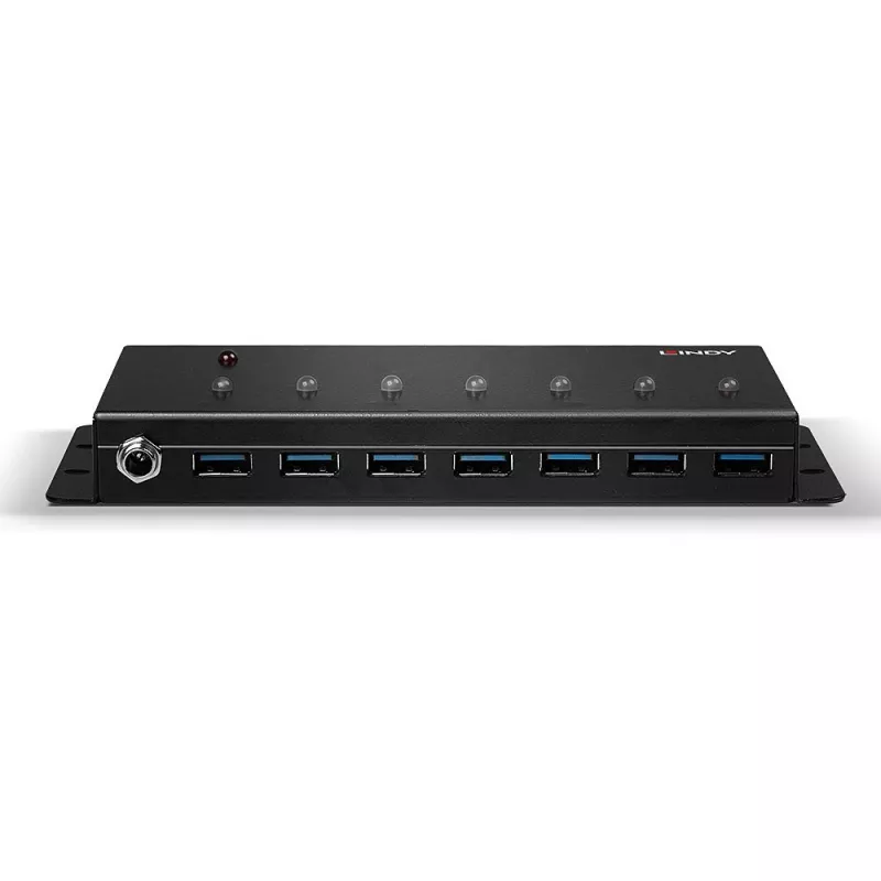 Lindy 7 portowy metalowy hub USB 3.0, USB 3.2 Gen 1 (3.1 Gen 1) Type-A, 5000 Mbit/s, czarny, 0.8 m, 185 mm, 75 mm