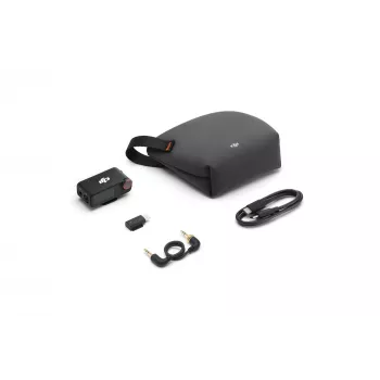 Odbiornik mikrofonu DJI Mic 3 mocowanie do aparatu czarny — zasilany bateryjnie, w zestawie kable audio 3,5 mm i USB