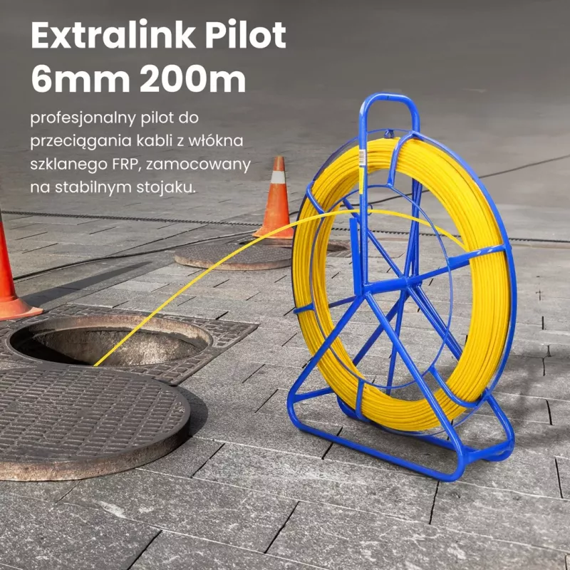 Pręt do przeciągania kabli Extralink Pilot 6 mm 200 m włókno szklane FRP żółty