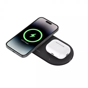 Belkin WIZ021VFBK - bezprzewodowa ładowarka 2-w-1 z technologią Qi2 15 W, czarna