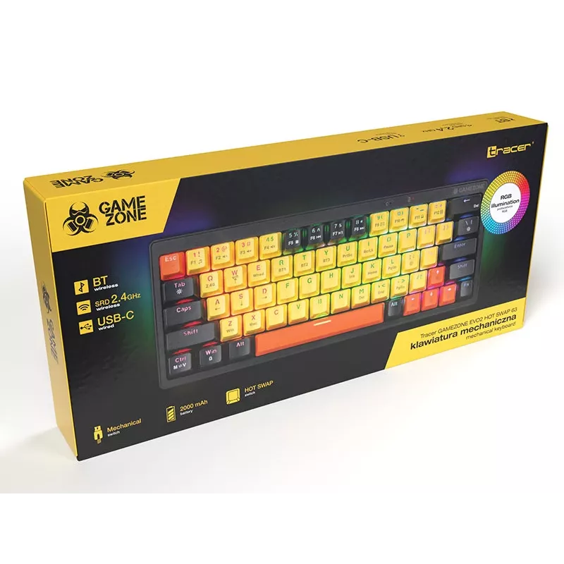 Klawiatura mechaniczna Tracer Gamezone EVO2 Hot Swap 63 (Żółty)