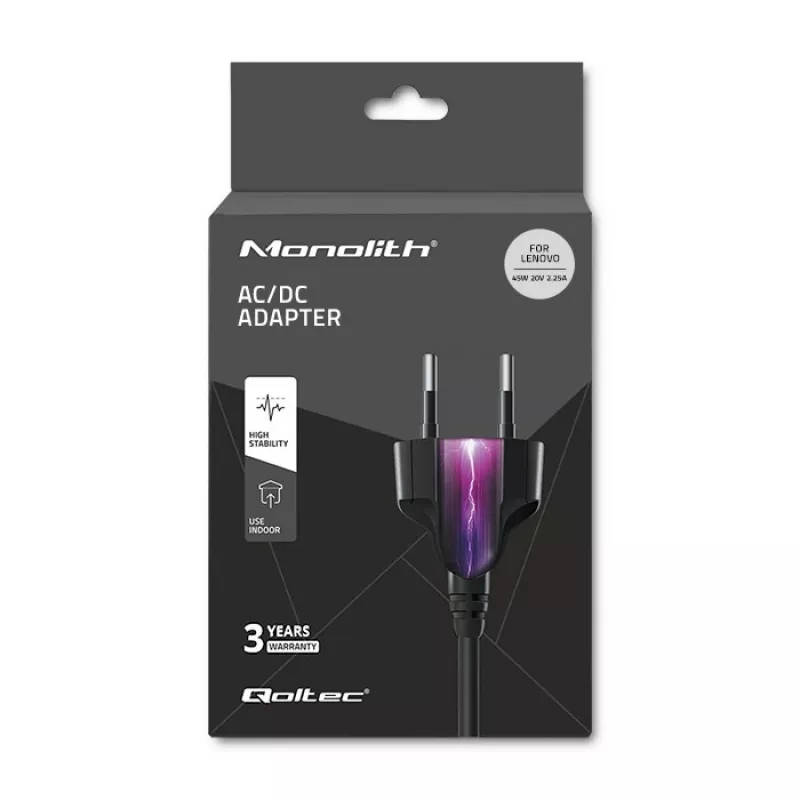 Qoltec 51509.45W Zasilacz do Lenovo | 45W | 20V | 2,25A | 4.0*1.7 | +przewód zasilający