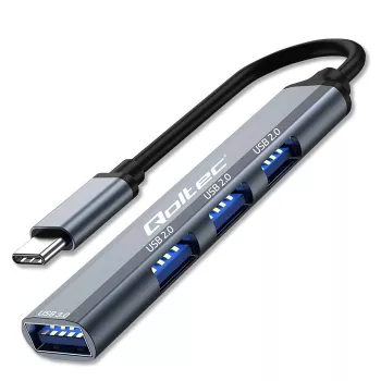 Hub USB QOLTEC 53792, USB-C 3.1 na 4 porty (USB 3.0 x1, USB 2.0 x3)