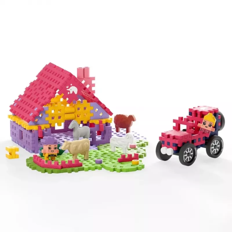 Zestaw konstrukcyjny Marioinex Mini Waffle 112 elementów – Farmer Urocze Ranczo, wielokolorowy, wiek 6+