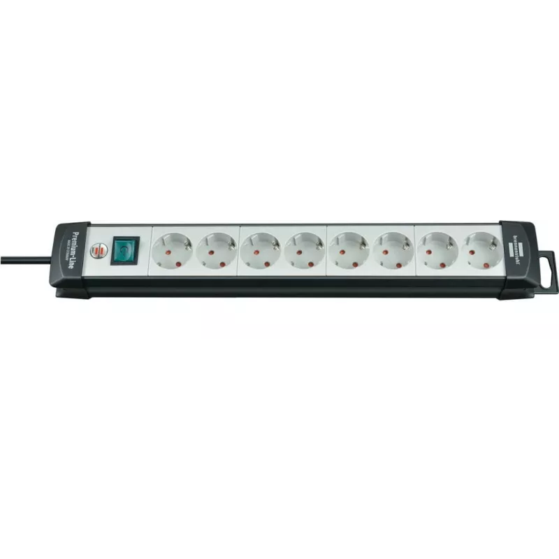 Brennenstuhl Premium-Line 8-fach schwarz/lichtgrau Premium-Line Steckdosenleiste 8-fach schwarz/lichtgrau, 5 m Kabel H05VV-F 3G1,5, Mit Schalter, Stab
