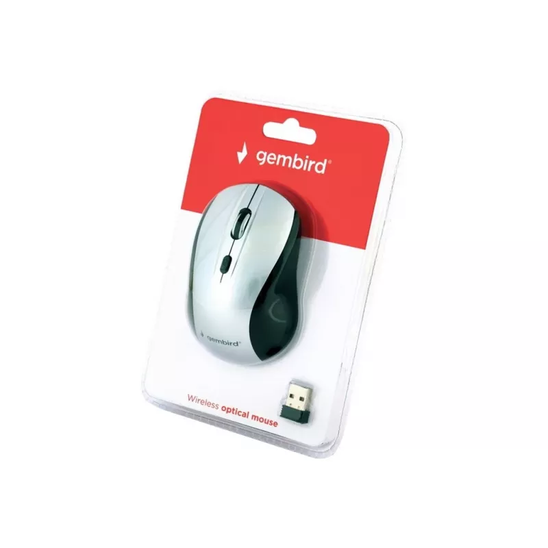 Bezprzewodowa mysz optyczna Gembird MUSW-4B-02-BS, RF, symetryczna, 1600 DPI, 4 przyciski, srebrno-czarna