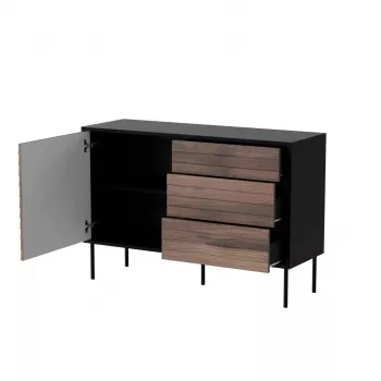 Komoda cama meble CORTINA 1D3S 120x40x81 cm, czarna/orzechowa, 3 szuflady, płyta wiórowa