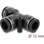Pneumatyczny łącznik T DELOCK 12 mm, gwint wewnętrzny, korpus metal/tworzywo, 58 mm, dwa otwory montażowe
