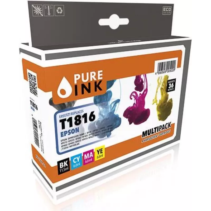 Pure Ink 170745990008 Druckerpatrone 4 Stück(e) Kompatibel Hohe (XL-) Ausbeute Schwarz - Cyan - Magenta - Gelb (EPST1816MP4)