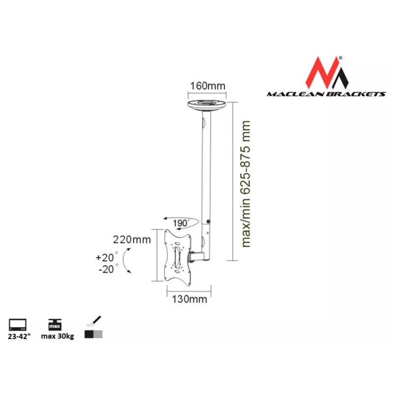 Maclean MC-504A S Regulowany uchwyt sufitowy 23-42 30kg