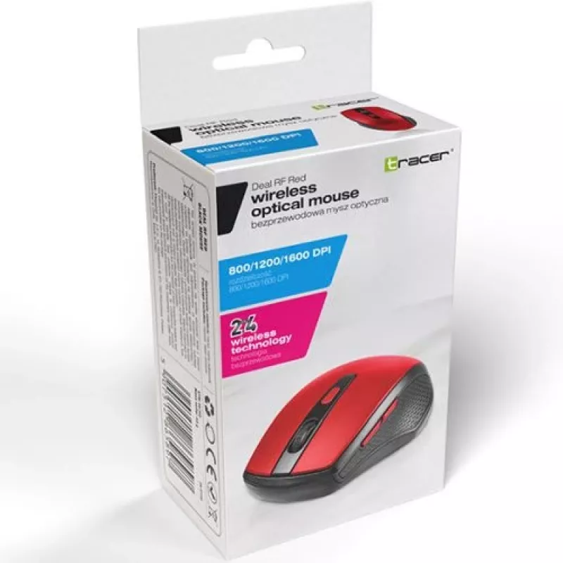 Bezprzewodowa mysz optyczna praworęczna TRACER TRAMYS46750 — 1600 DPI, RF 2.4 GHz, nano odbiornik USB, 6 przycisków, bateria AA
