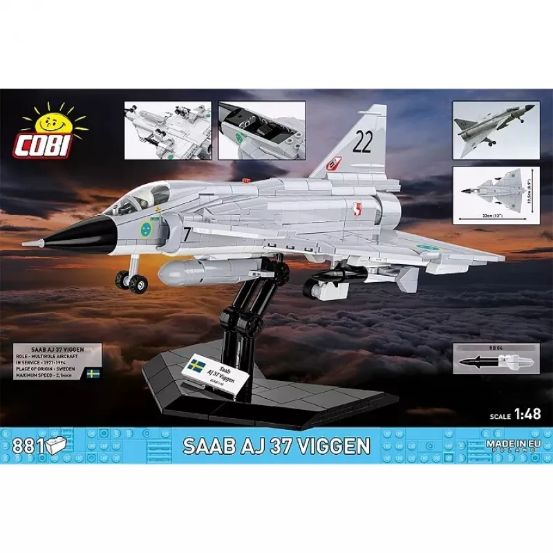 Zestaw konstrukcyjny Cobi Blocks Saab AJ 37 Viggen 881 elementów